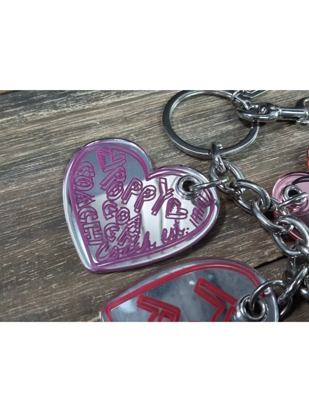 Coach Poppy Keychain Bag Tag Charm Heart Pink Red Outline Logo Mirrored - Picture 3 of 13